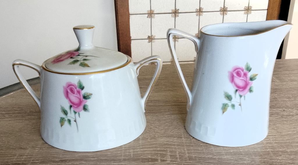 vintage suikerpot / melkkan met rozenpatroon, Enlèvement