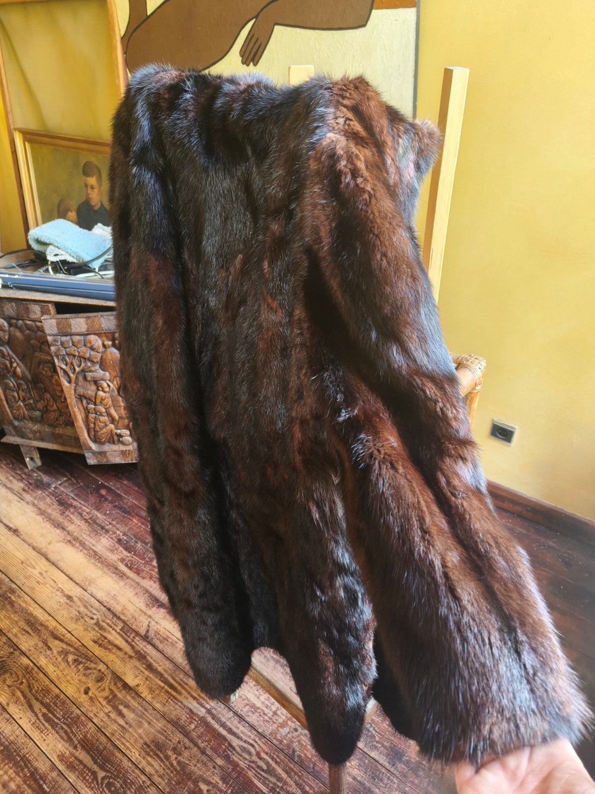 Vintage bontjas – lang model – wasbeerhond/vos, Ophalen of Verzenden