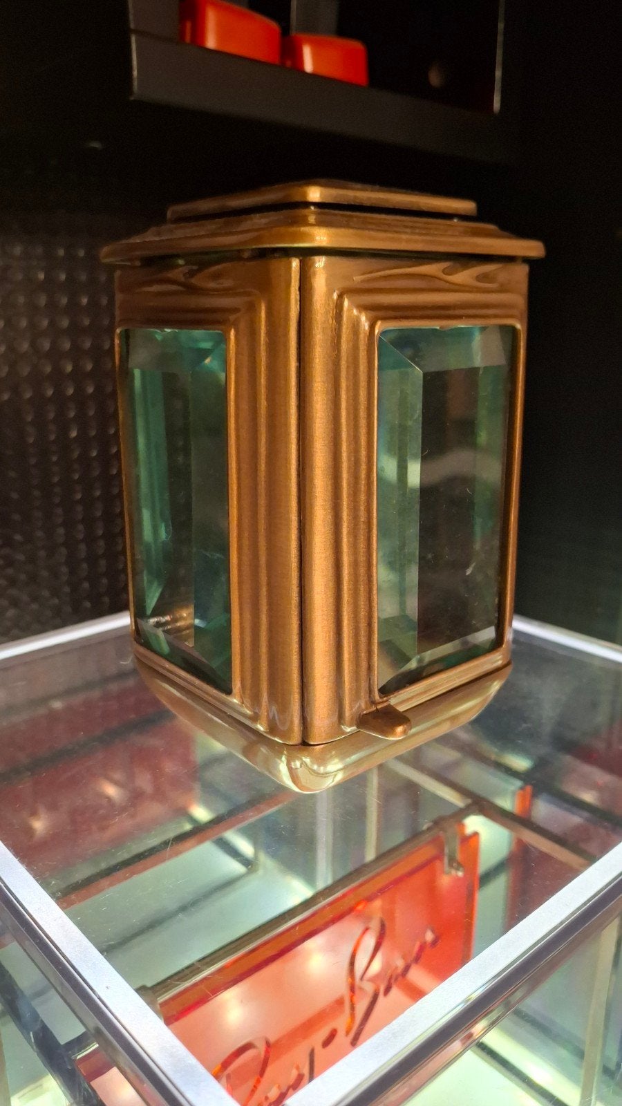 prachtige bronzen graflantaarn nieuw, Huis en Inrichting, Ophalen of Verzenden, Blauw, Glas, Kaars
