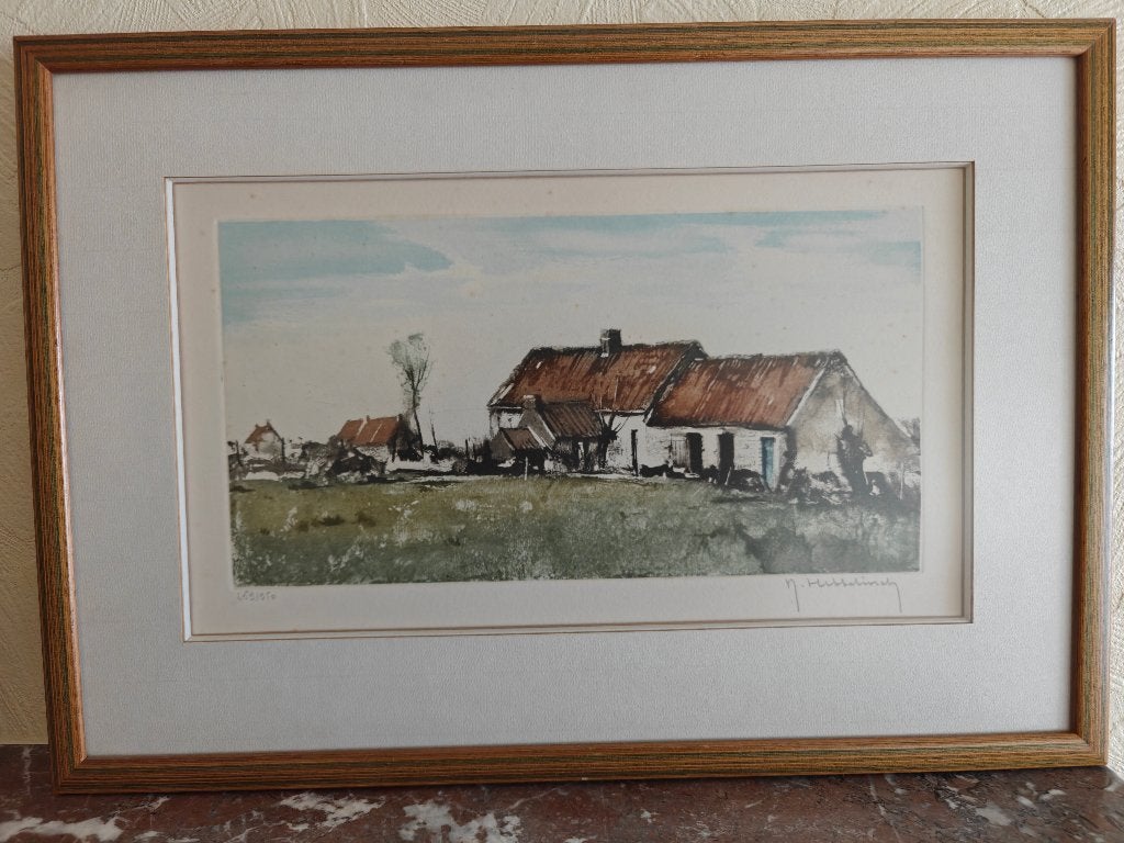 Eau forte Hebbelinck (numérotée 259/350, Eau-forte, Paysage, 24 cm, Numéroté