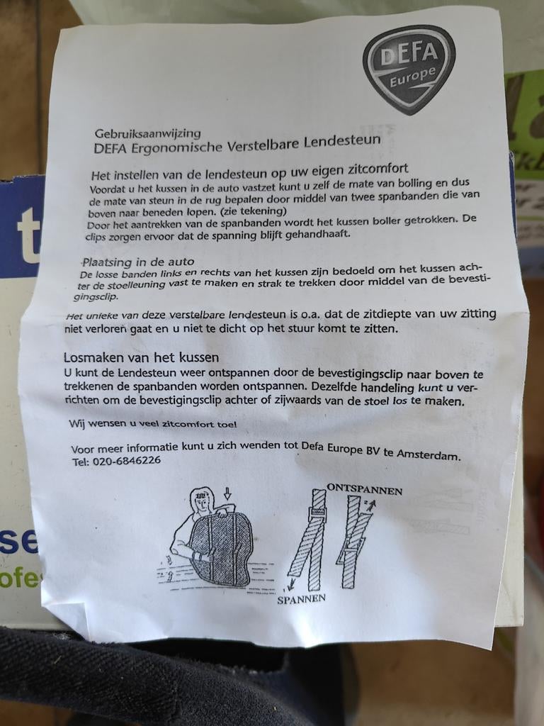 DEFA ergonomische verstelbare lendesteun voor in auto, Ophalen