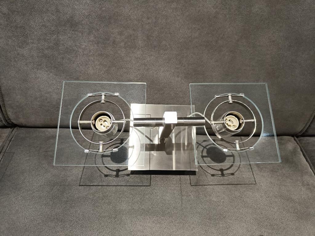 2 plafond spots in RVS., Maison & Meubles, Lampes | Spots, Spot encastrable ou Spot mural, Comme neuf, Métal ou Aluminium, Enlèvement ou Envoi