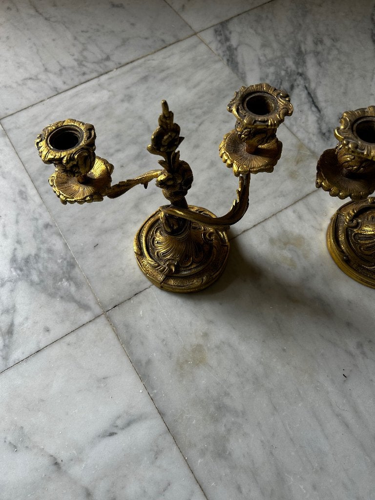 Paire de chandeliers bronze, Antiquités & Art, Enlèvement, Cuivre ou Bronze