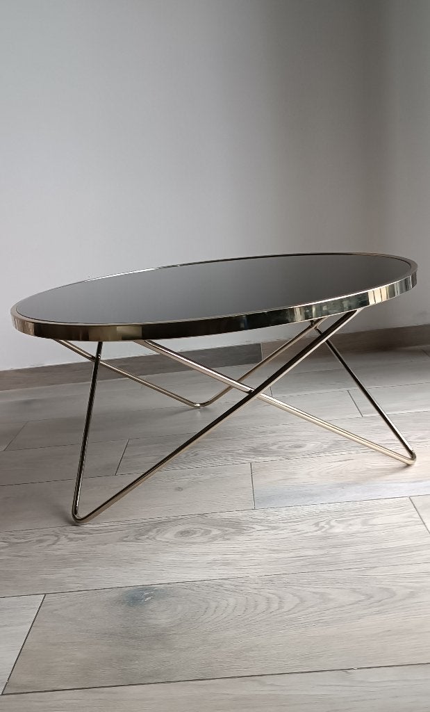 Salontafel rond zwart/goud, Huis en Inrichting, Ophalen, Gebruikt, Rond, 50 tot 100 cm