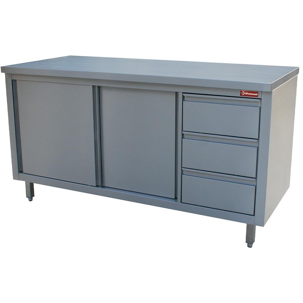 Table sur armoire neutre et 3 tiroirs à droite, Neuf, Métal ou Aluminium, 75 cm ou plus, Rectangulaire