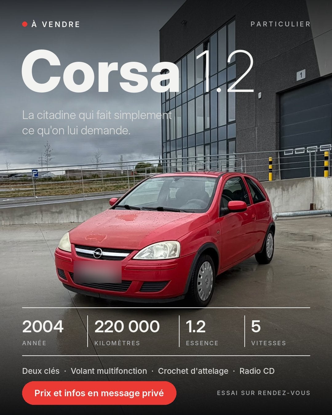 Opel corsa avec demande d’immatriculation, Rouge, Achat, Noir, Particulier