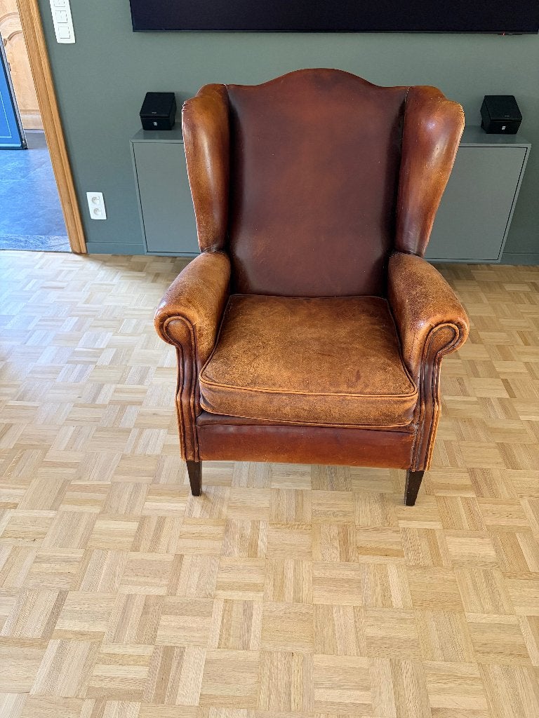 Oorstoel - leer - Oorfauteuil, Huis en Inrichting, Ophalen, Gebruikt, Leer