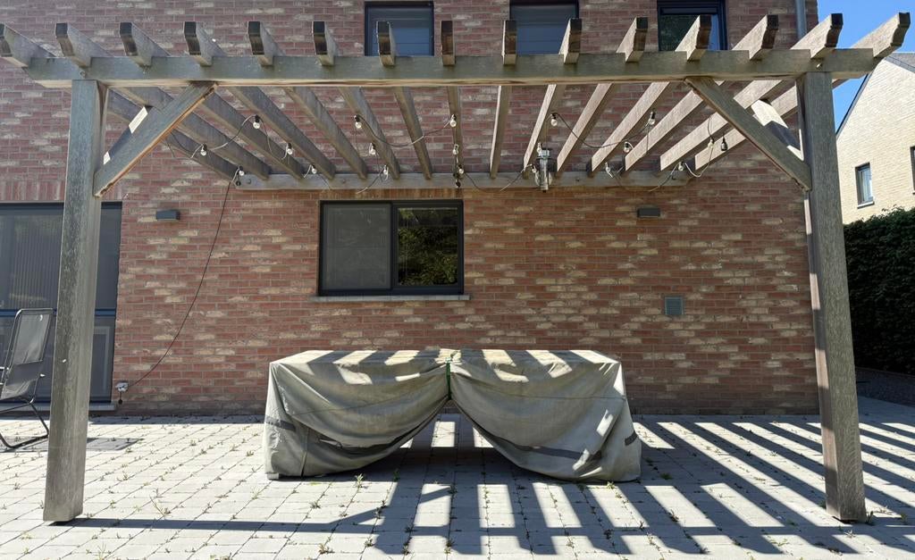 Pergola en cèdre rouge 5m longueur x 3,75m largeur, Tuin en Terras, Ophalen, Gebruikt