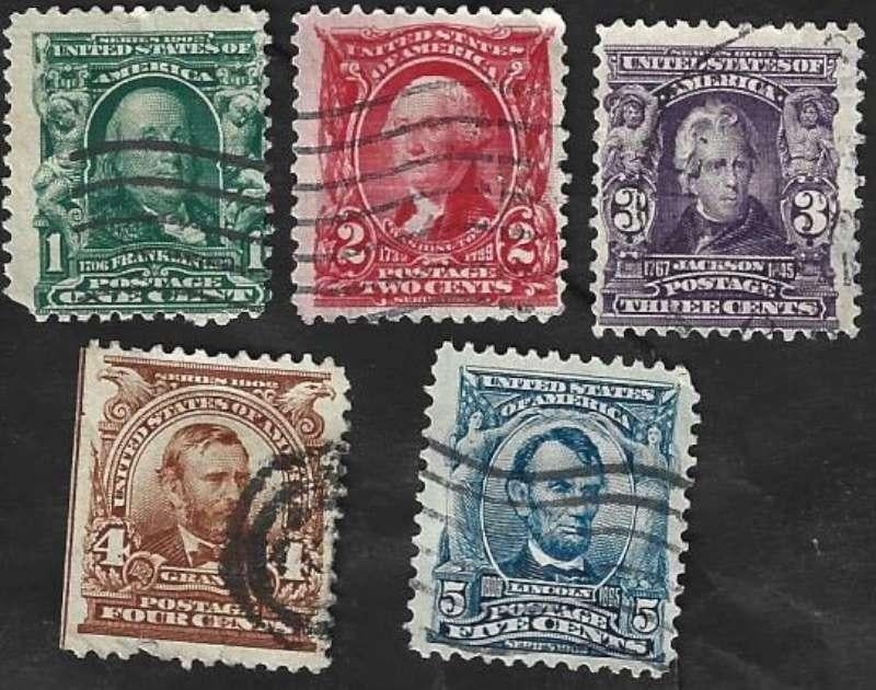 5 Postzegels USA 1903 Presidenten en politici, Enlèvement ou Envoi, Affranchi, Amérique du Nord