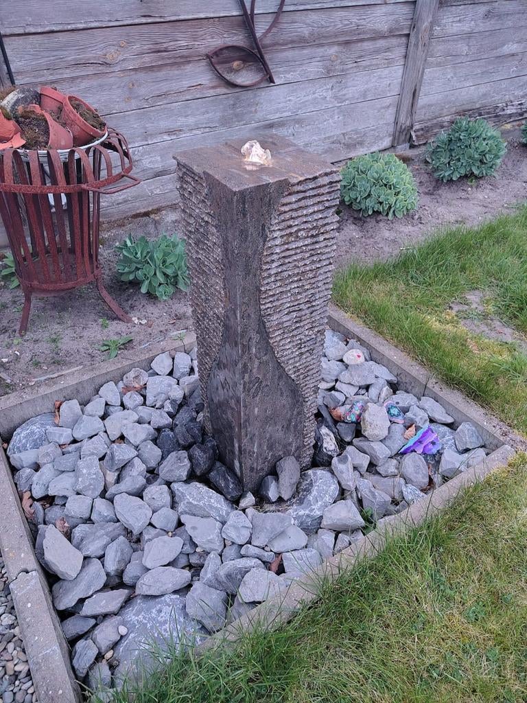 Complete waterpartij / fontein natuursteen zuil 80 cm + led, Ophalen, Graniet, Fontein