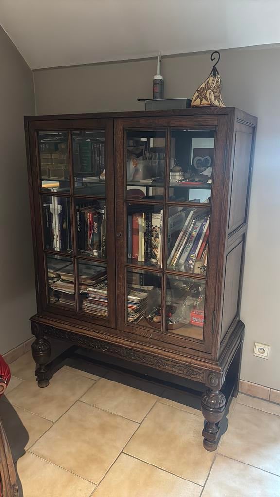 Te koop: vitrinekast 155x112x51, Antiek en Kunst, Antiek | Meubels | Kasten, Ophalen