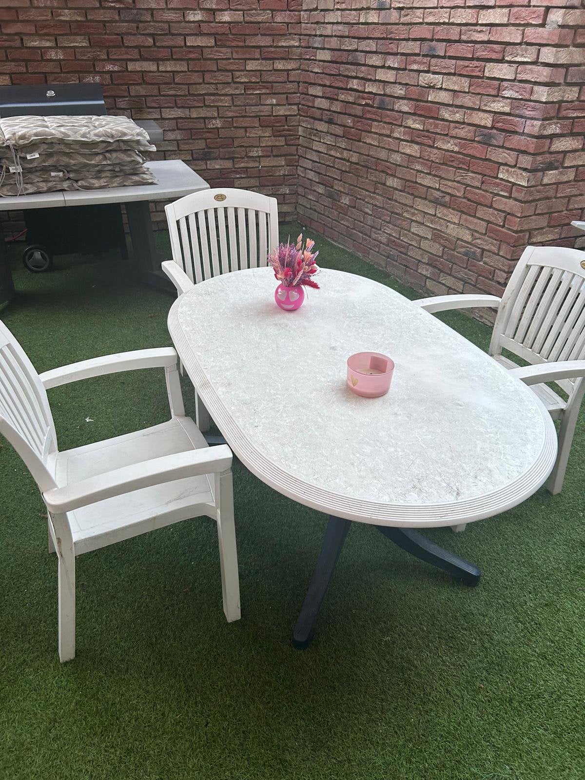 Hartman Prestige tuintafel met 3 stoelen, Ophalen, Gebruikt
