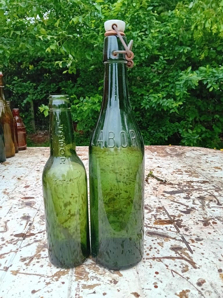 Oude vintage bierflessen brouwerij Labor Namen Mons, Ophalen of Verzenden