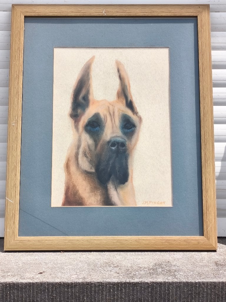 Pastel chien signe jean marie pingot, Antiquités & Art, Enlèvement ou Envoi, Pastel