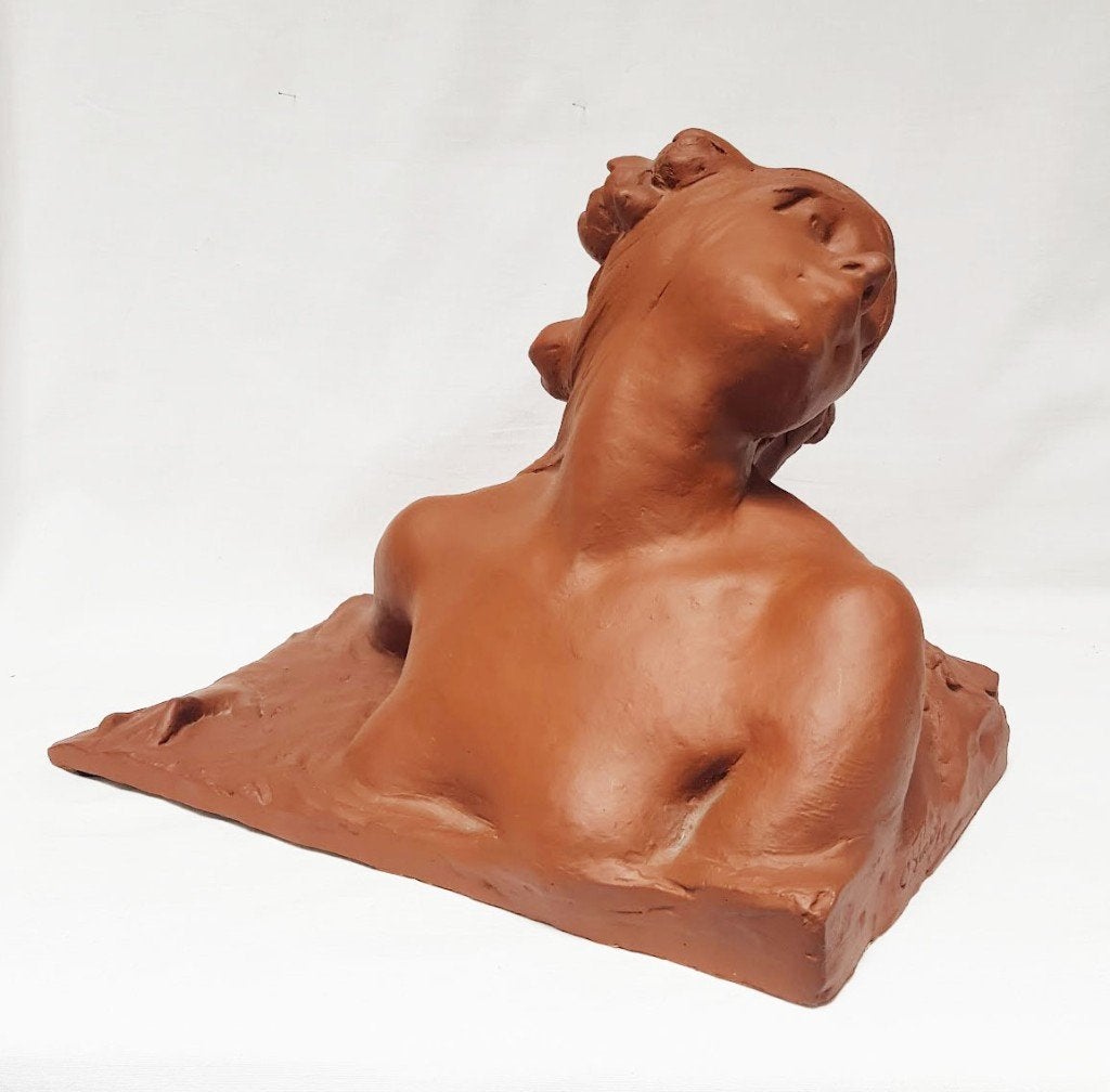 Art Nouveau Buste - Terracotta., Beschilderd, Ophalen of Verzenden, 20 - 50 cm, Steen of Keramiek