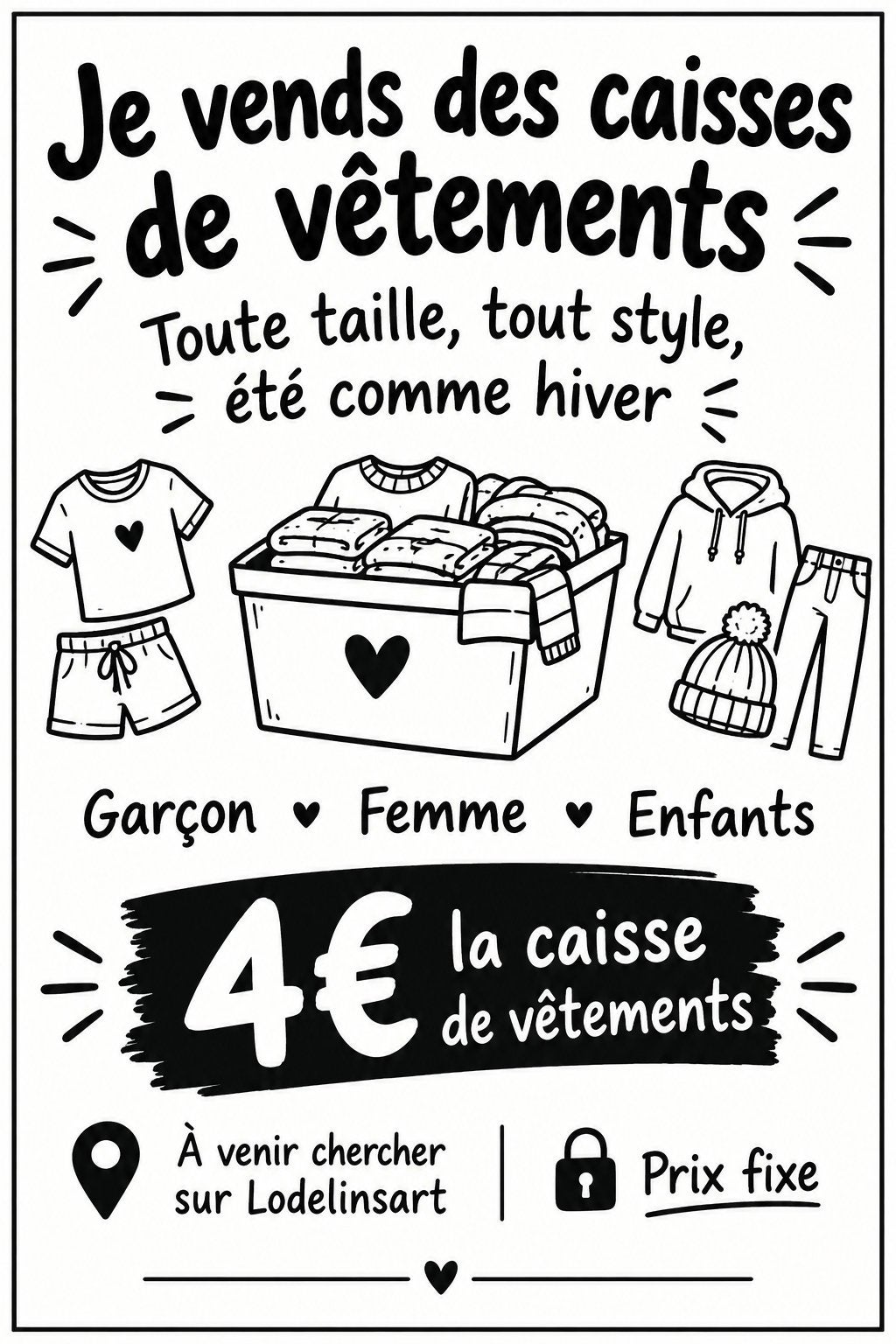 Bonjour je vend caisse de vetements 4€, Enlèvement
