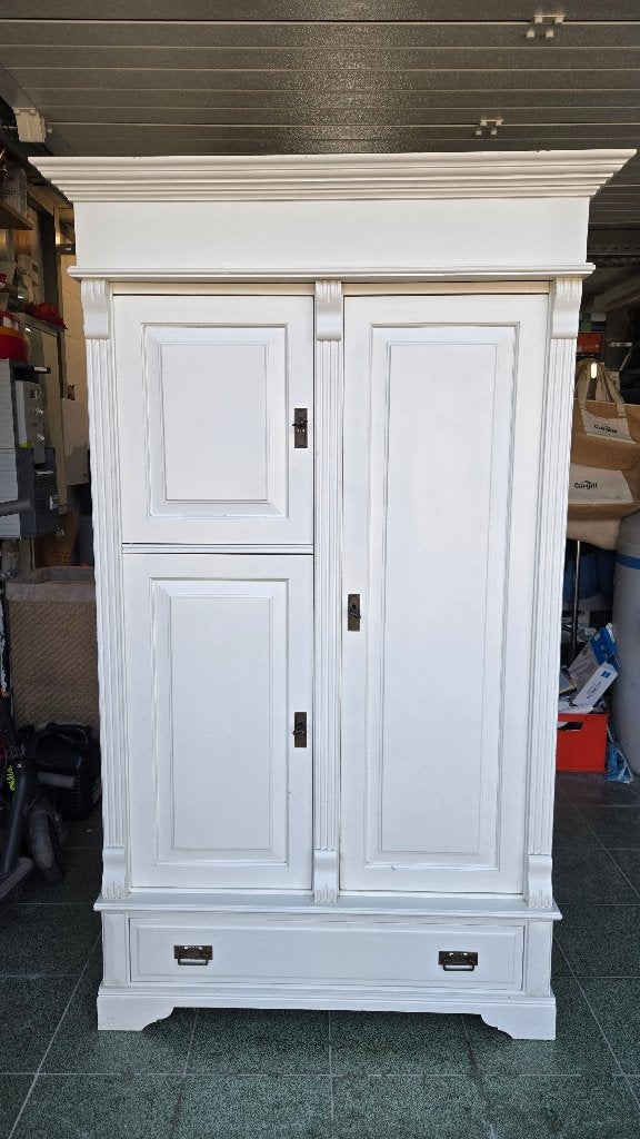 White wash  brocante kledingkast, Ophalen, Gebruikt, 100 tot 150 cm, Met lade(s)