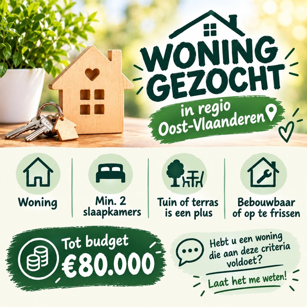 Te koop woning gezocht, Immo, 2 kamers, Provincie Oost-Vlaanderen