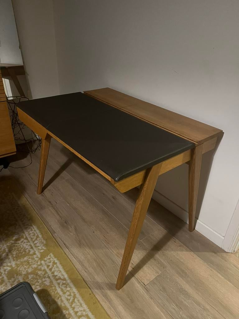 Bureau de luxe en chêne et cuir marron foncé, Enlèvement, Comme neuf