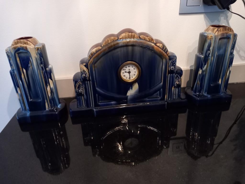 Art deco 3 delig schouwgarnituur Thulin, Antiek en Kunst, Ophalen