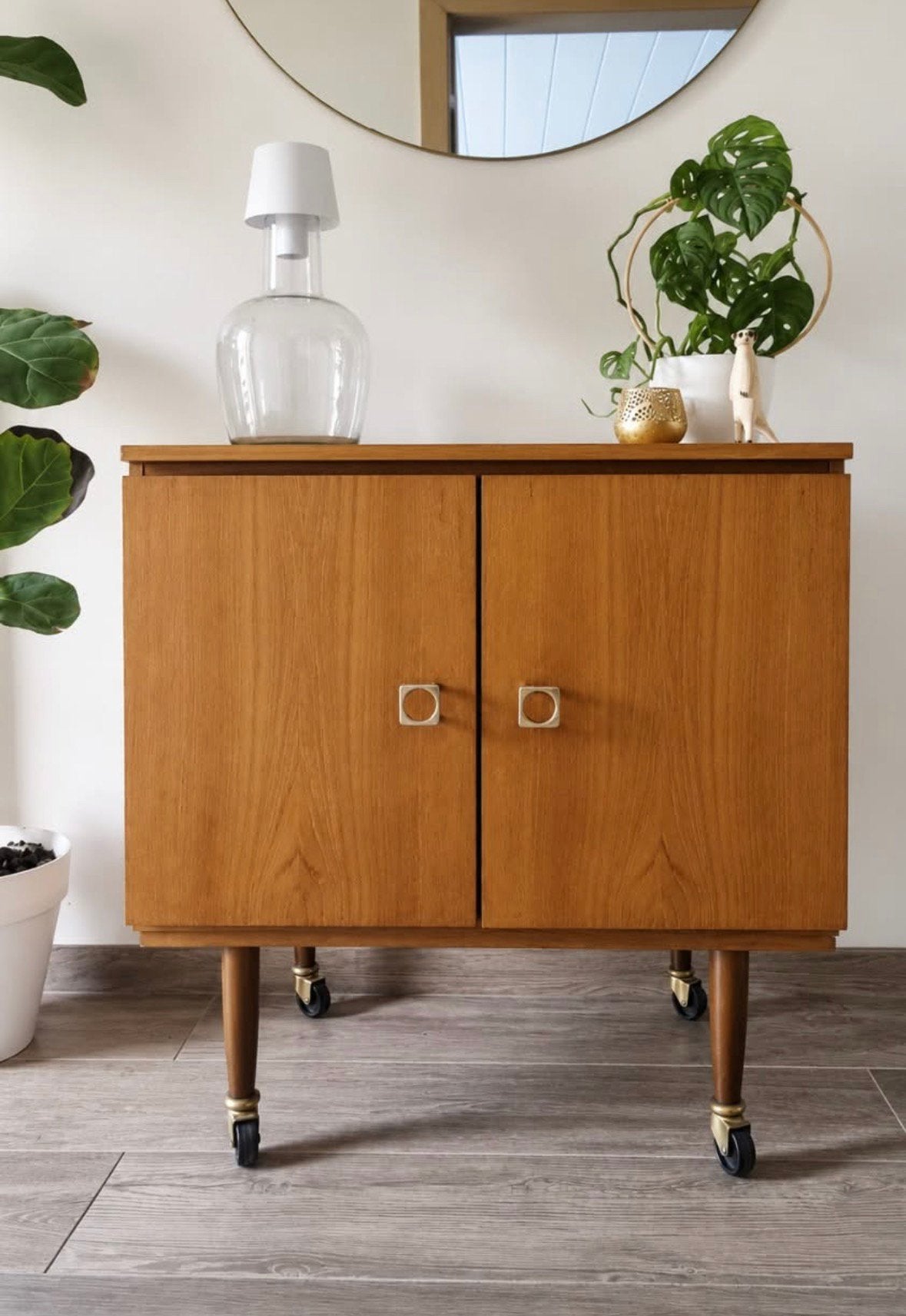 Vintage barkast/opbergkast jaren ’60 – op wieltjes, Antiquités & Art, Enlèvement