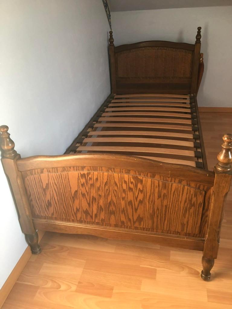 Eenpersoonsbed massief eikenhout, Ophalen, Gebruikt, 90 cm, Eenpersoons