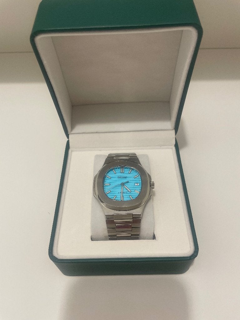 Seiko NH35 Automatic Mod - Light Blue - Nautilus Style, Envoi, Comme neuf, Montre-bracelet, Seiko