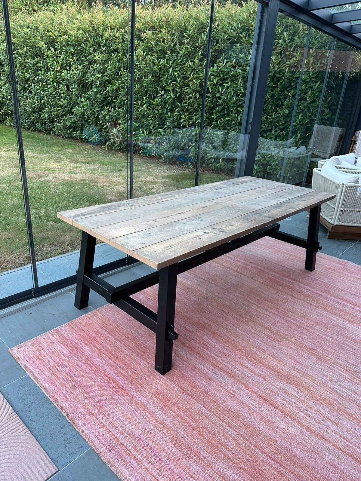 Eettafel / Werktafel in Steigerhout 220 x 94 cm, Huis en Inrichting, Ophalen, Rustiek, 200 cm of meer, 50 tot 100 cm