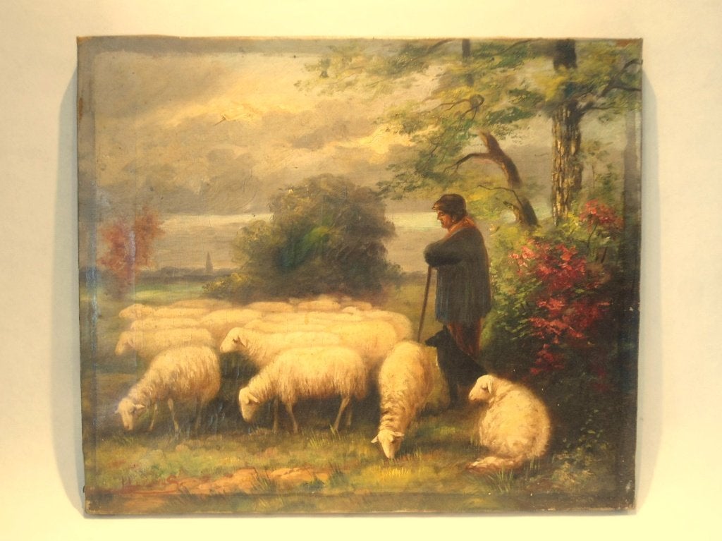 Louis Ludwig. Schaapshoeder., Antiek en Kunst, Ophalen, Gesigneerd, Olieverf, Doek