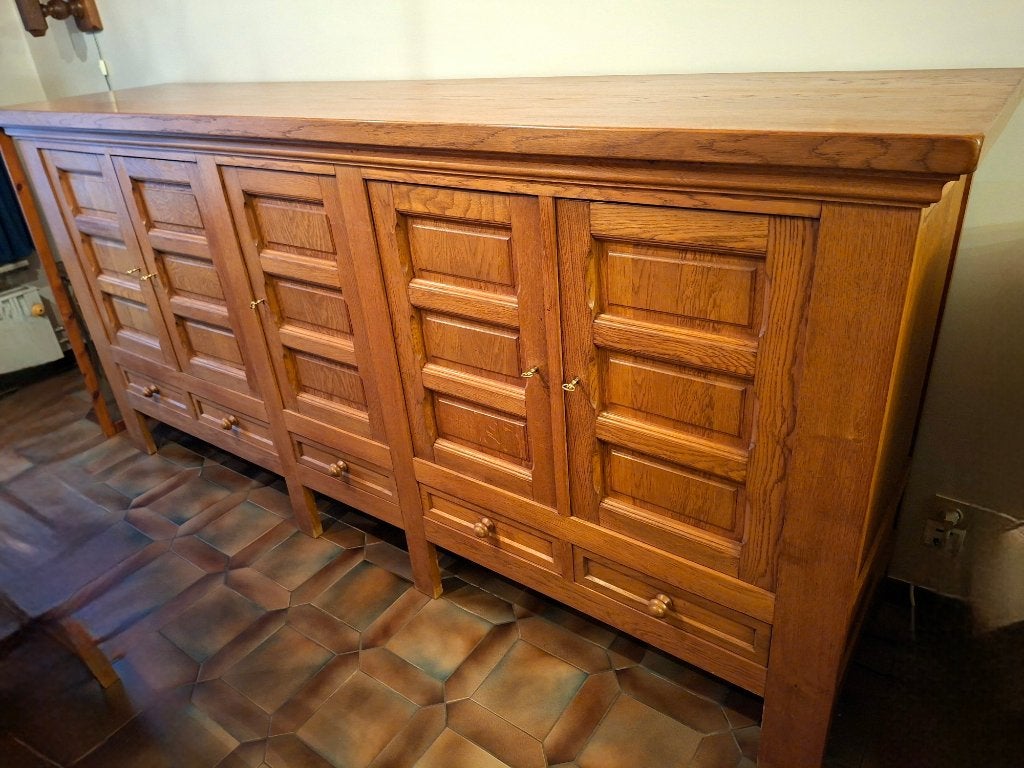 Eiken eetkamer, Ophalen, Zo goed als nieuw, Vintage (jaren 70 stijl), 4 tot 6 stoelen