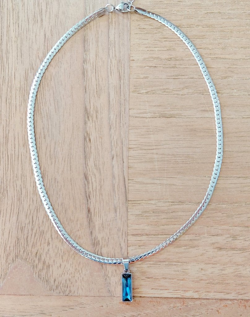 Collier & pendentif cristal, acier inoxydable maillon cubain, Neuf, Enlèvement ou Envoi, Verre ou Cristal, Croix ou Symbole