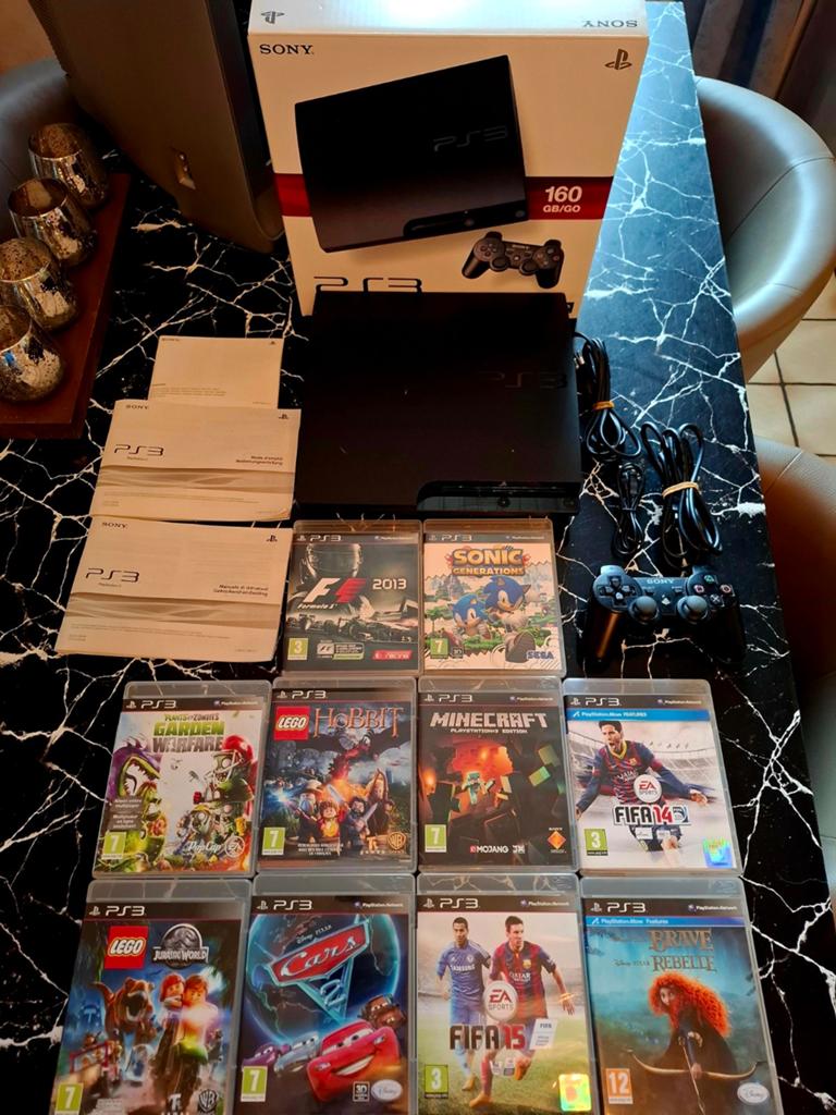 Console Sony PlayStation 3 en boîte + 10 jeux etc..., Enlèvement ou Envoi, Avec 1 manette, Comme neuf, Avec jeux