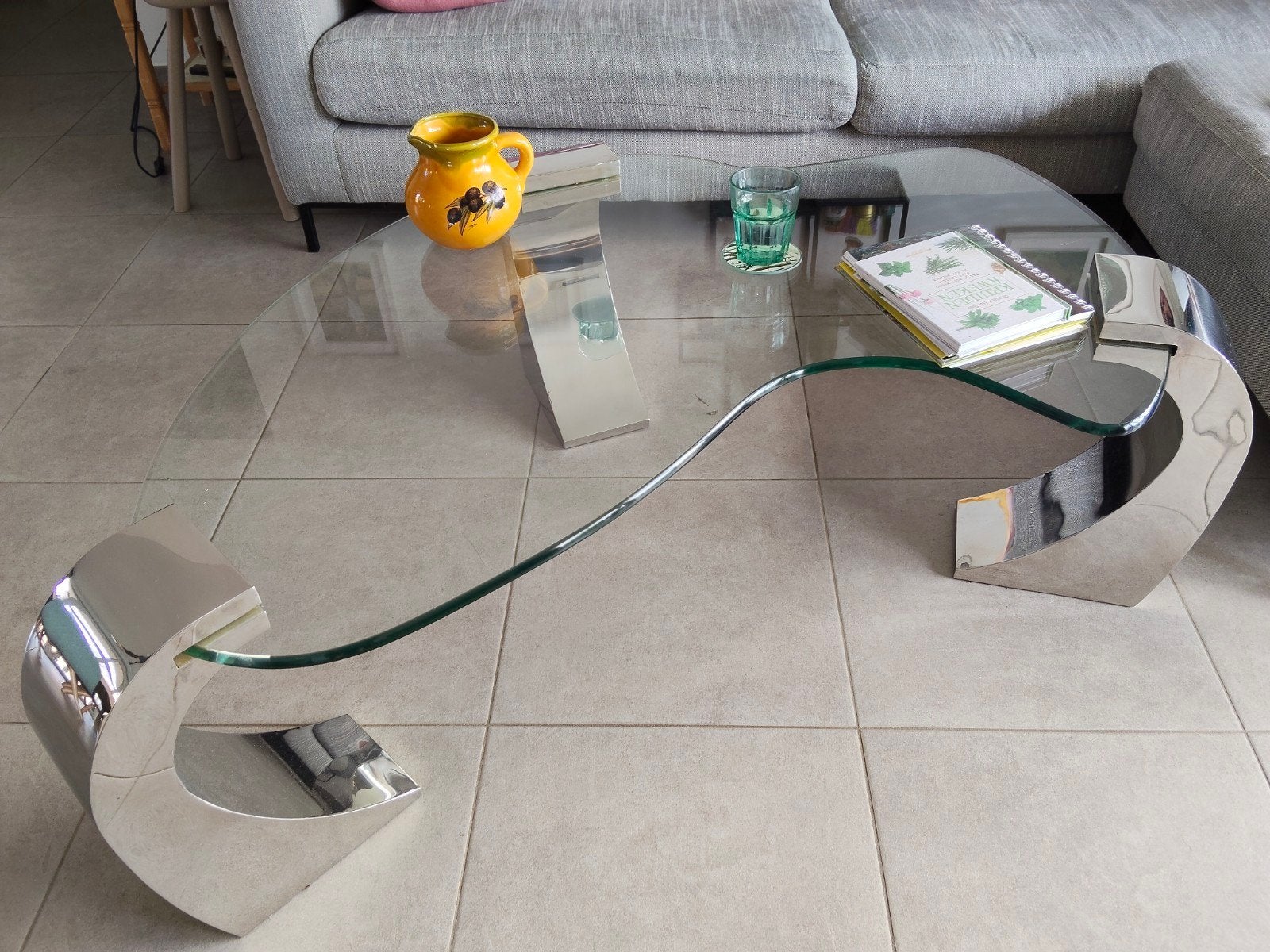 Salontafel uit glas, Huis en Inrichting, Tafels | Salontafels, Ophalen, Gebruikt, 100 tot 150 cm, 50 tot 100 cm
