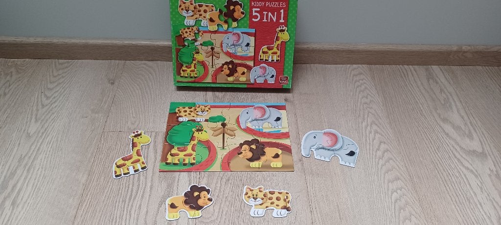 Dierenpuzzel 5 in 1 - King - 2x2st, 2x3st, 12st, Kinderen en Baby's, Ophalen of Verzenden, 10 tot 50 stukjes, Zo goed als nieuw