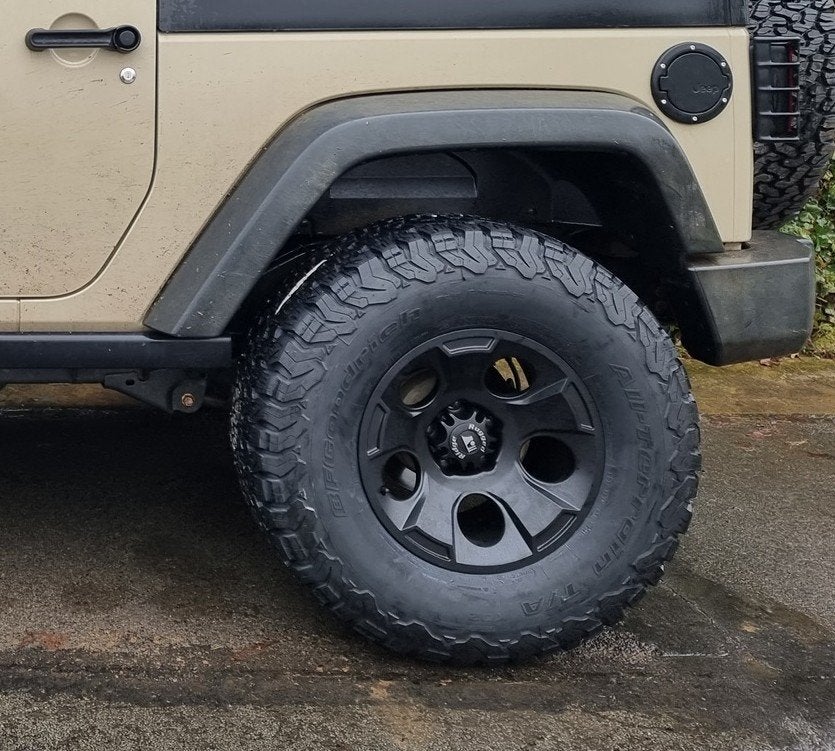 5 JEEP JK-VELGEN + BF BANDEN ALL TERRAIN, Ophalen, Gebruikt, Velg(en), 17 inch