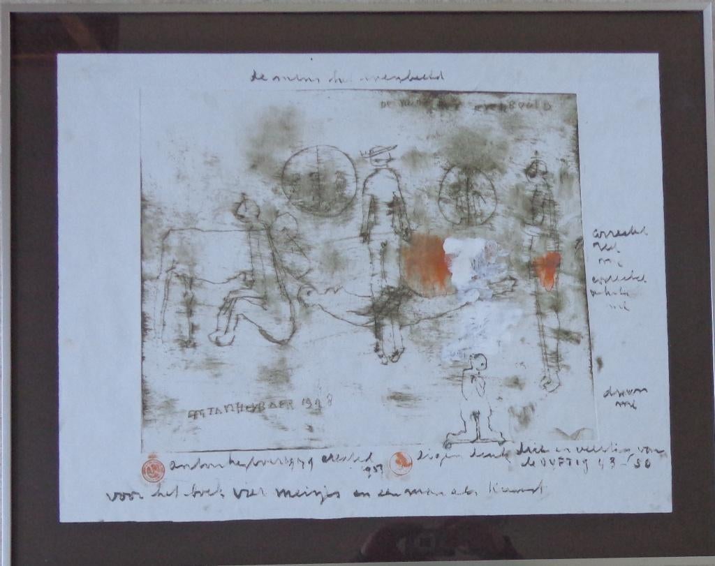 ANTON HEYBOER / MENS EVENBEELD / ETS + GOUACHE 61x76cm KADER, Antiquités & Art, Art | Lithographies & Sérigraphies, Signé, Enlèvement