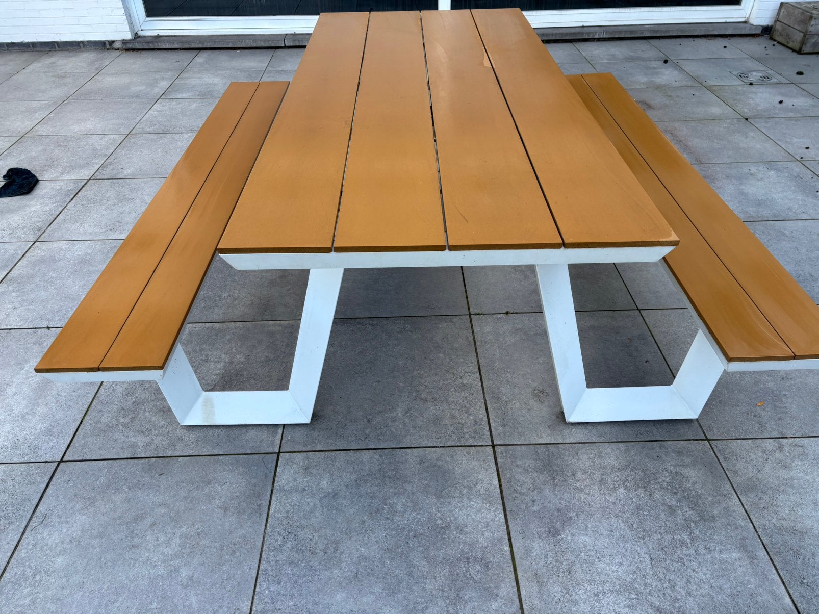 Picknick tafel wit + hout kleur, Tuin en Terras, Ophalen, Gebruikt, Vierkant, Overige materialen