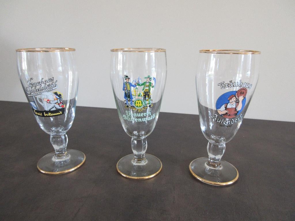 Oude bierglazen Brauerei Mittenwald Dinkelsbuhl Aulendorf, Verzamelen, Biermerken, Ophalen