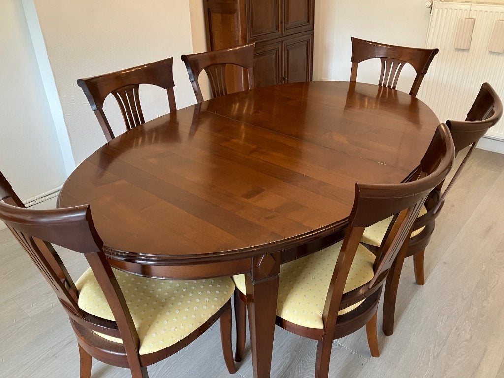 salle à manger, Enlèvement, Comme neuf, Merisier massif, 4 à 6 chaises