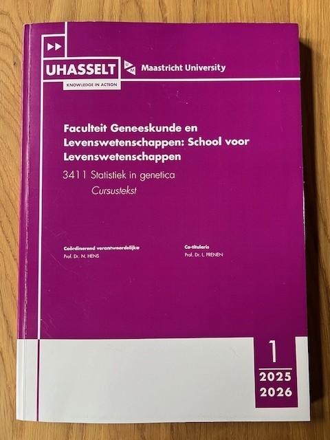 Statistiek in genetica - Cursustekst, Ophalen, Hoger Onderwijs, Zo goed als nieuw, Prof. Dr. N. Hens & Prof. Dr. L. Preneel