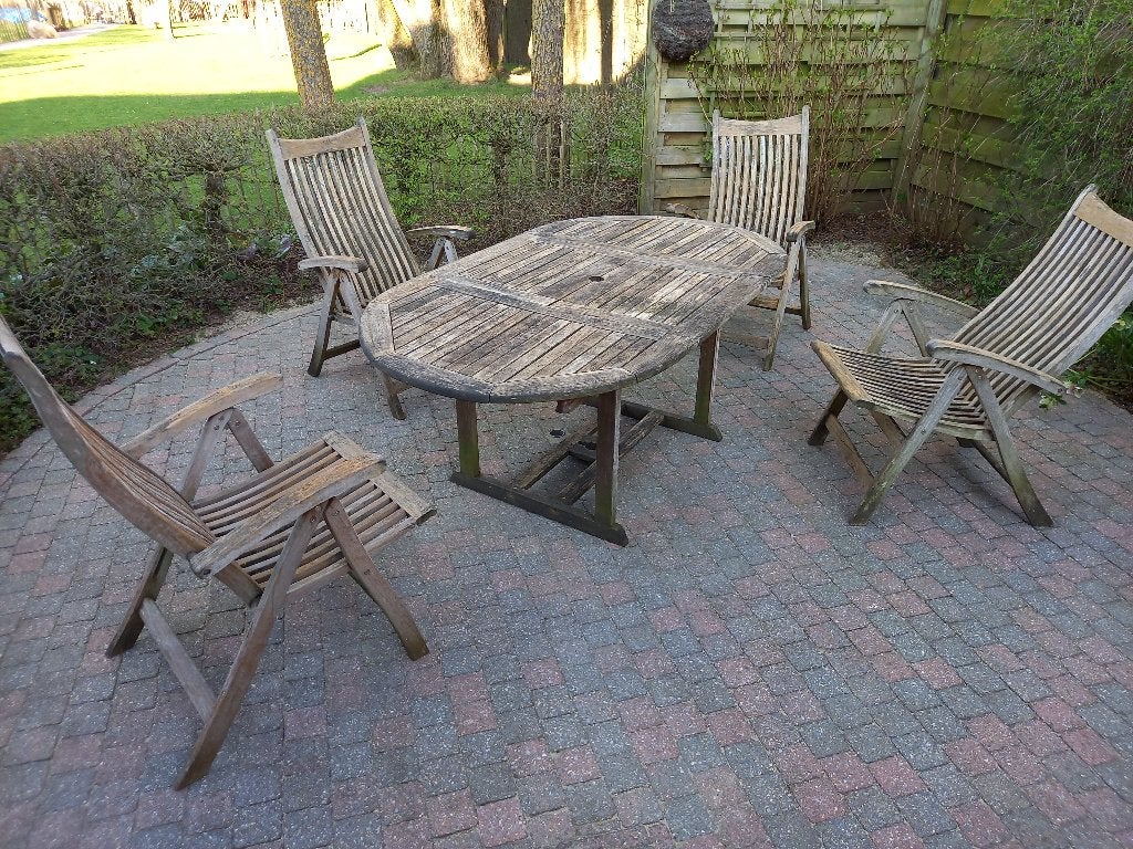 tuinset Teakhout, Tuin en Terras, Ophalen, 4 zitplaatsen, Gebruikt, Teakhout