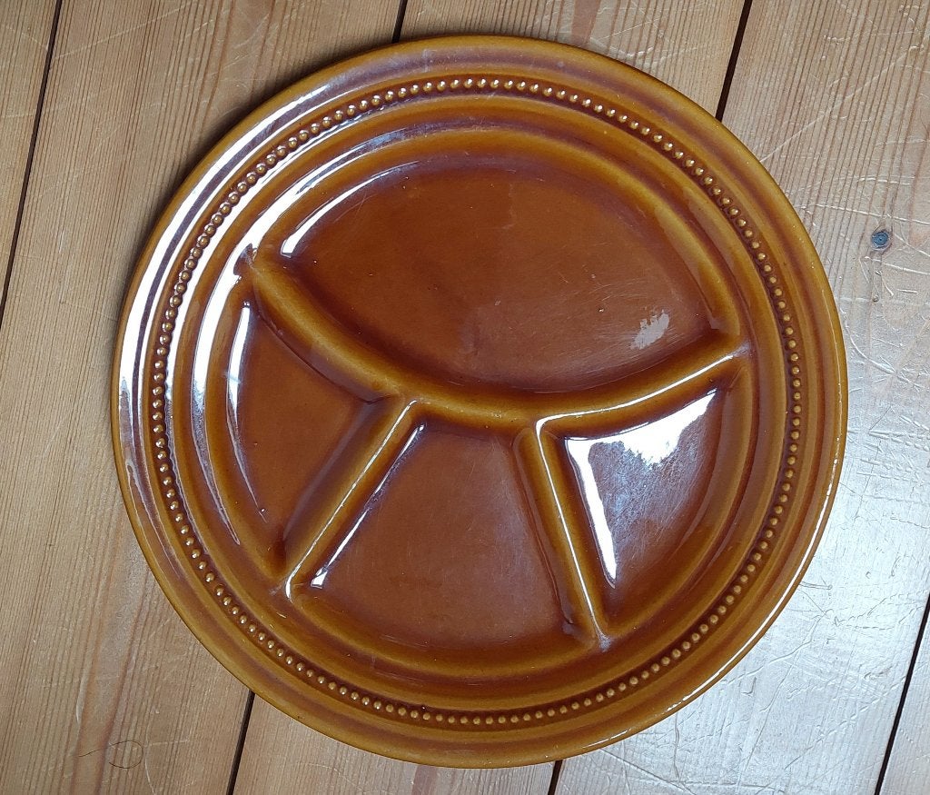 6 Assiettes à Fondue Vintage en Grès Émaillé (Marron), Maison & Meubles, Assiettes(s), Vintage, Comme neuf, Enlèvement