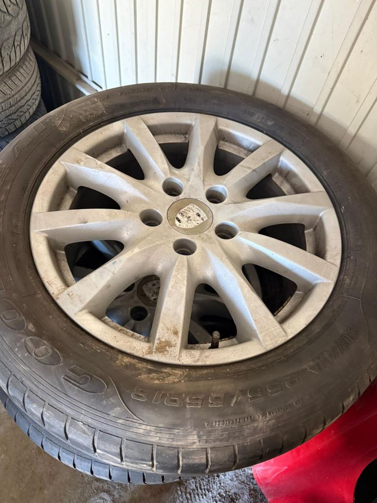 4 Jantes Porsche Cayenne 5x130 + pneus 255 55 18, Pneus et Jantes, 255 mm, Véhicule de tourisme, Pneus été