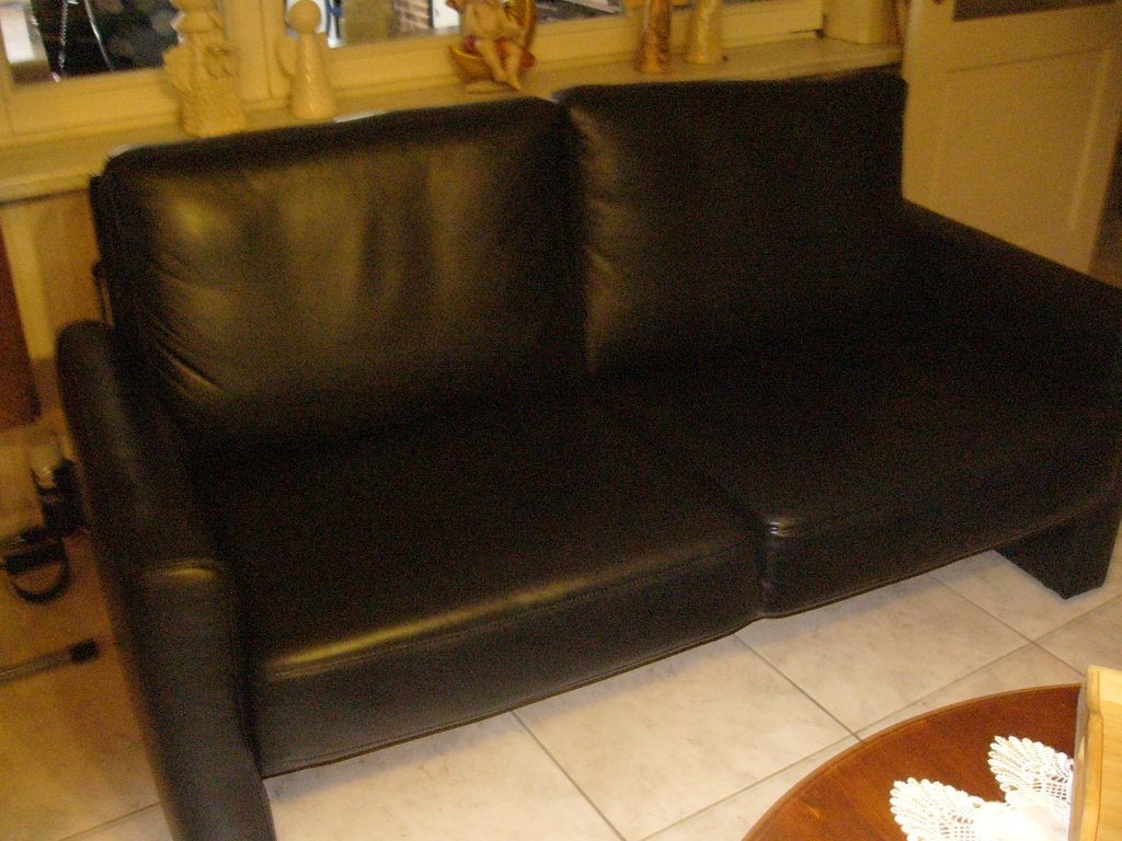 bankstel zwart leer, 150 tot 200 cm, Ophalen of Verzenden, Zo goed als nieuw, Rechte bank