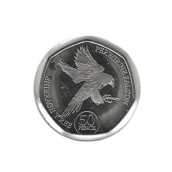 Isle of Man, 50 Pence 2023, Peregrine falcon., Ophalen of Verzenden, Overige landen, Losse munt