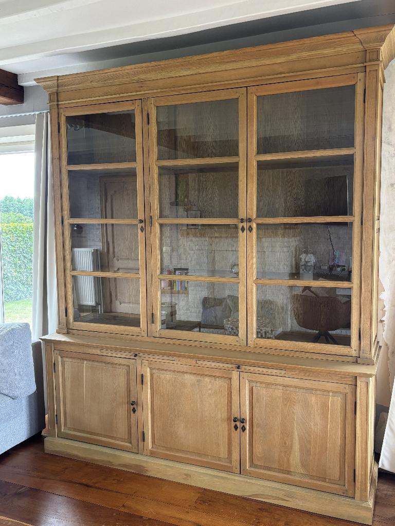VITRINEKAST massieve eik TE KOOP, Huis en Inrichting, Kasten | Vitrinekasten, Ophalen, Glas, Met deur(en), 200 cm of meer