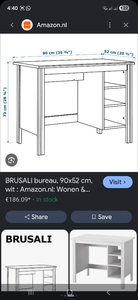 Brusali bureau ikea wit, Maison & Meubles, Bureaux, Bureau d'écolier, Autres styles, Comme neuf, Enlèvement