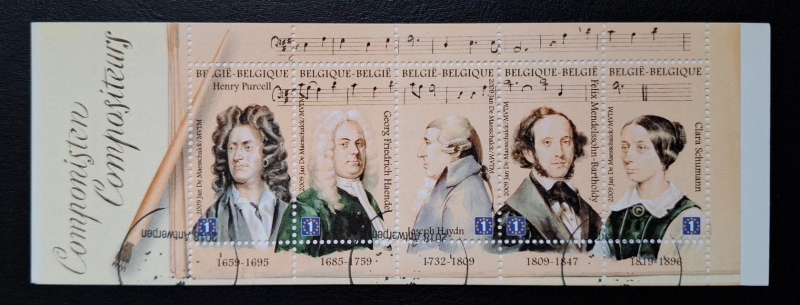 België: OBP 3899/03-B102 (●) Componisten 2009., Postzegels en Munten, Met stempel, Frankeerzegel, Ophalen of Verzenden, Gestempeld