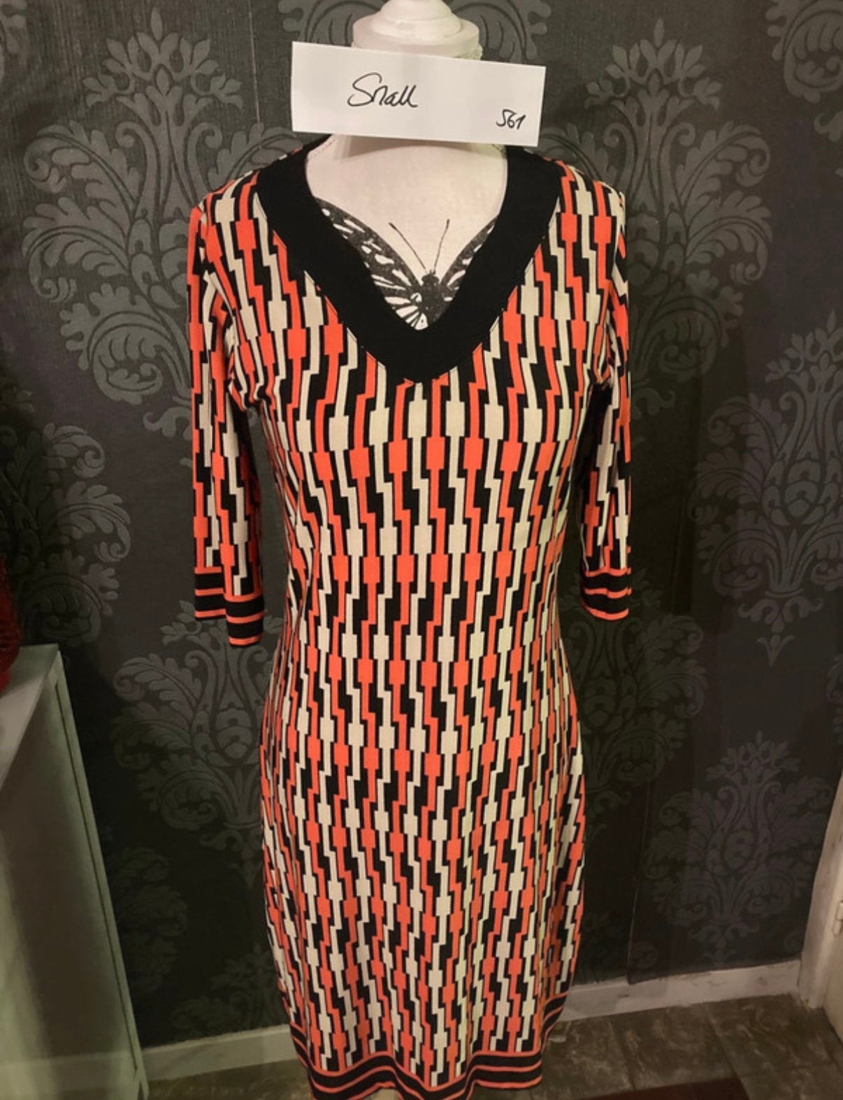 Jurk met retrotief ptc small, Kleding | Dames, Oranje, Ophalen of Verzenden, Zo goed als nieuw, Maat 36 (S)