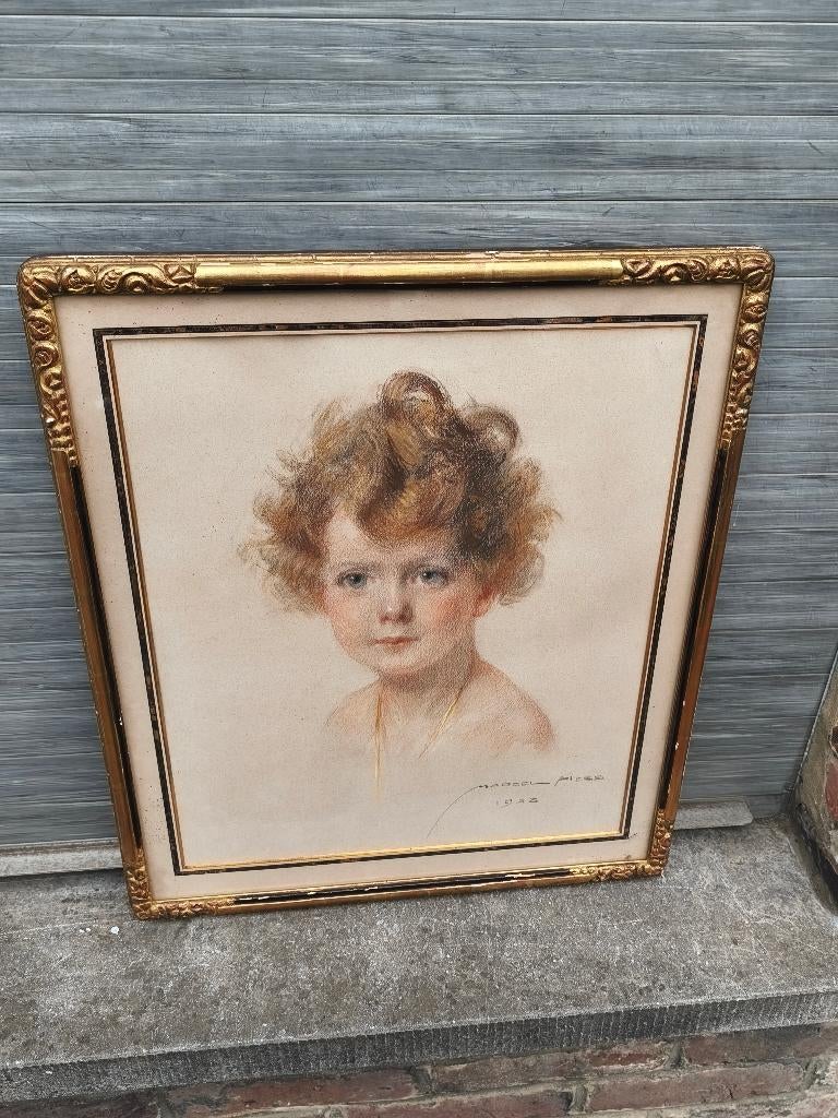 Pastel portrait signe marcel hess, Antiek en Kunst, Kunst | Tekeningen en Fotografie, Ophalen of Verzenden